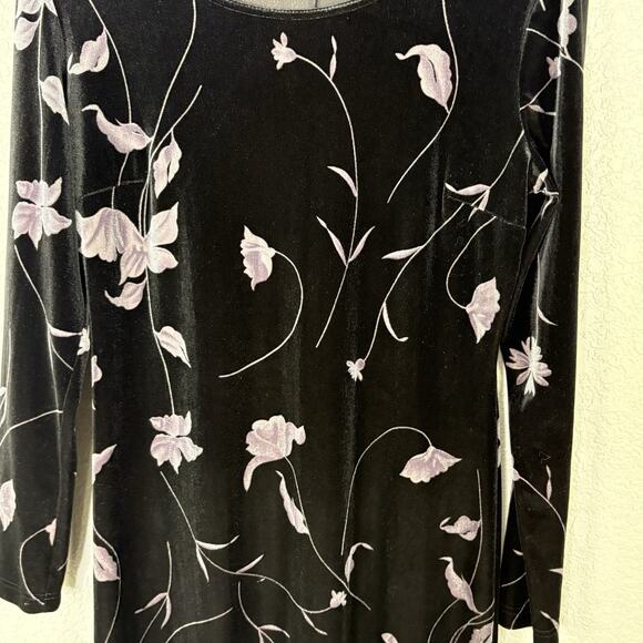 Vtg 90s Talbots Velvet Maxi Dress Floral Whimsigoth Dark Romantic Black USA Sz L - Picture 5 of 5